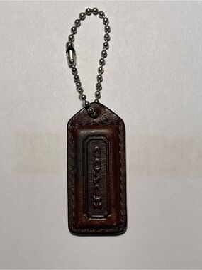 Coach Brown Leather Hang Tag with Metal Ball Chain